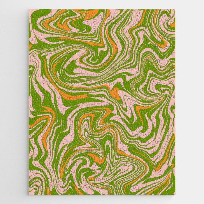 Retro green liquid marbling pattern Jigsaw Puzzle