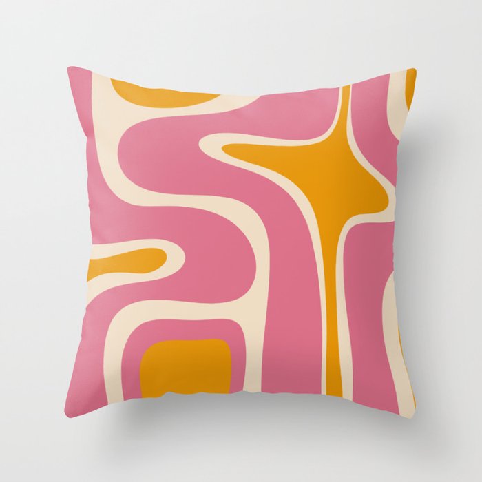 Copacetic Retro Abstract Pattern Pink Mustard Cream Throw Pillow