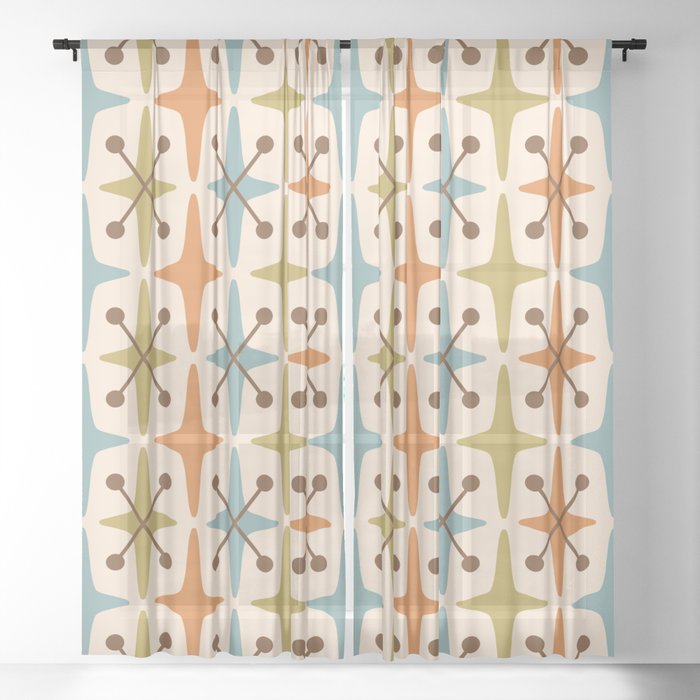 Mid Century Modern Abstract Star Pattern 441 Orange Brown Blue