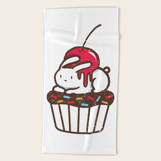 Chubby Bunny on a cupcake Beach Towel