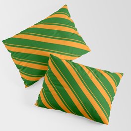 [ Thumbnail: Dark Orange & Dark Green Colored Lines Pattern Pillow Sham ]