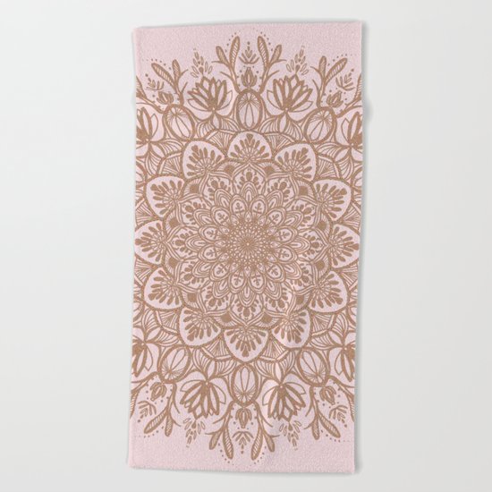 BEIGE GOLD GLITTER MANDALA Beach Towel
