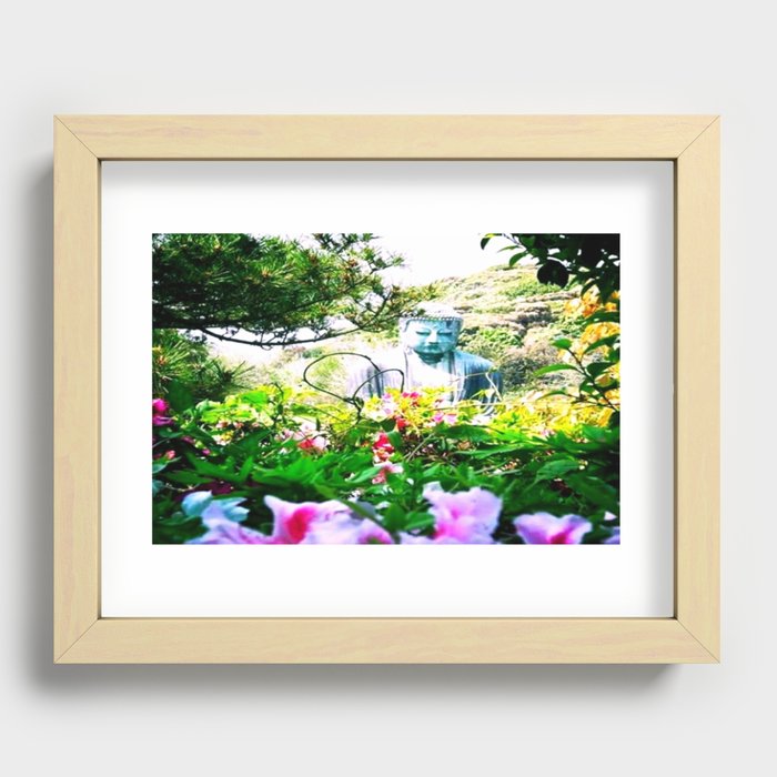 Great Buddha Behind the Flowers Recessed Framed Print