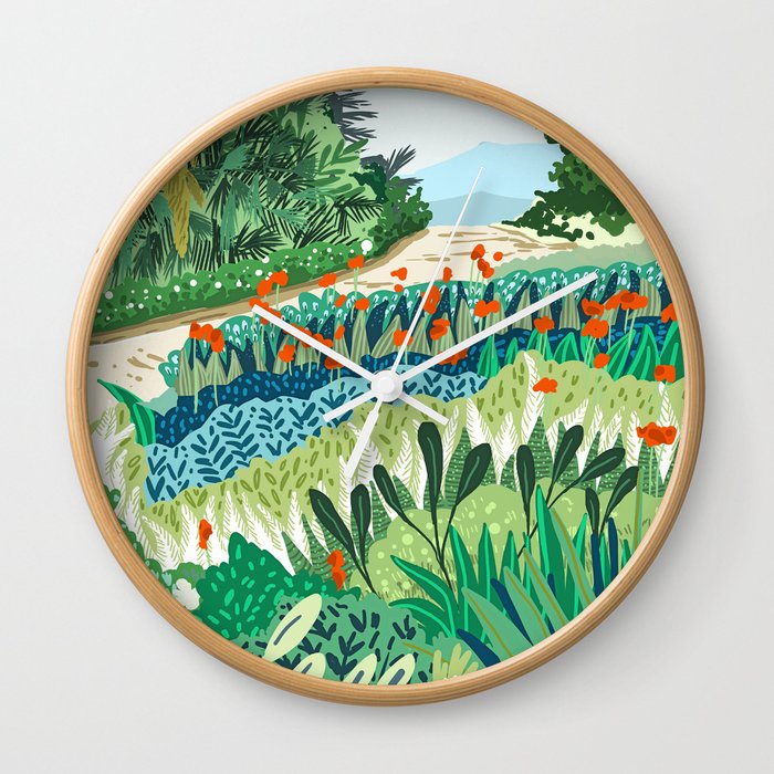 Solo Walk, Nature Jungle Forest Tropical Colorful Vibrant Bortanical Illustration Painting Wall Clock