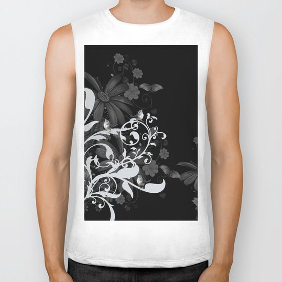 Wonderful floral design with birds Biker Tank