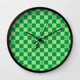 Monochromatic Green Smiley Face Checkerboard Wall Clock