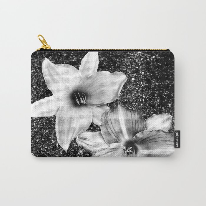 White Lilies on Black Glitter #1 (Faux Glitter) #floral #decor #art #society6 Carry-All Pouch