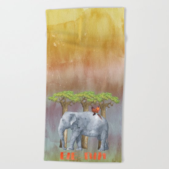 ELE FUN - Elephant Elephants Africa Watercolor Illustration Beach Towel