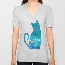 Watercolour Cat Silhouette V Neck T Shirt