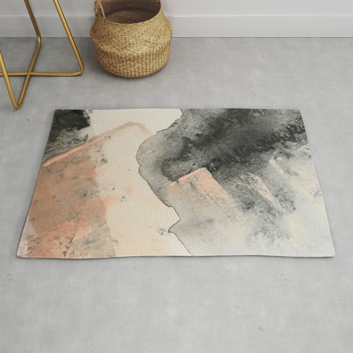 Peace and Quiet [2]: a pretty, minimal abstract piece in gray and peach by Alyssa Hamilton Art Rug
