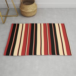 [ Thumbnail: Beige, Red, and Black Colored Striped Pattern Rug ]