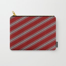 [ Thumbnail: Dark Red and Gray Colored Pattern of Stripes Carry-All Pouch ]