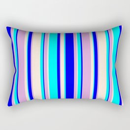 [ Thumbnail: Aqua, Beige, Plum & Blue Colored Lined Pattern Rectangular Pillow ]