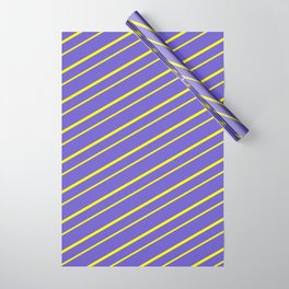 [ Thumbnail: Slate Blue and Yellow Colored Striped Pattern Wrapping Paper ]