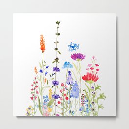 colorful wild flowers watercolor painting Metal Print