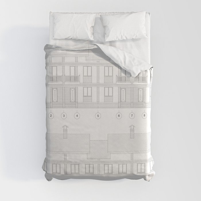 Townhouse building detailed architectural technical drawing, vector blueprint Duvet Cover
