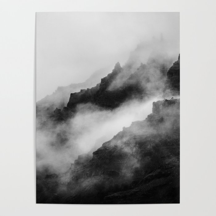 Foggy Mountains Black and White Poster