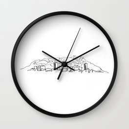 El Paso Skyline Drawing Wall Clock | Mountains, Linedrawing, Elpaso, Blackandwhite, Continuous, Ink Pen, Skyscrapers, Hand, Desert, Drawing 
