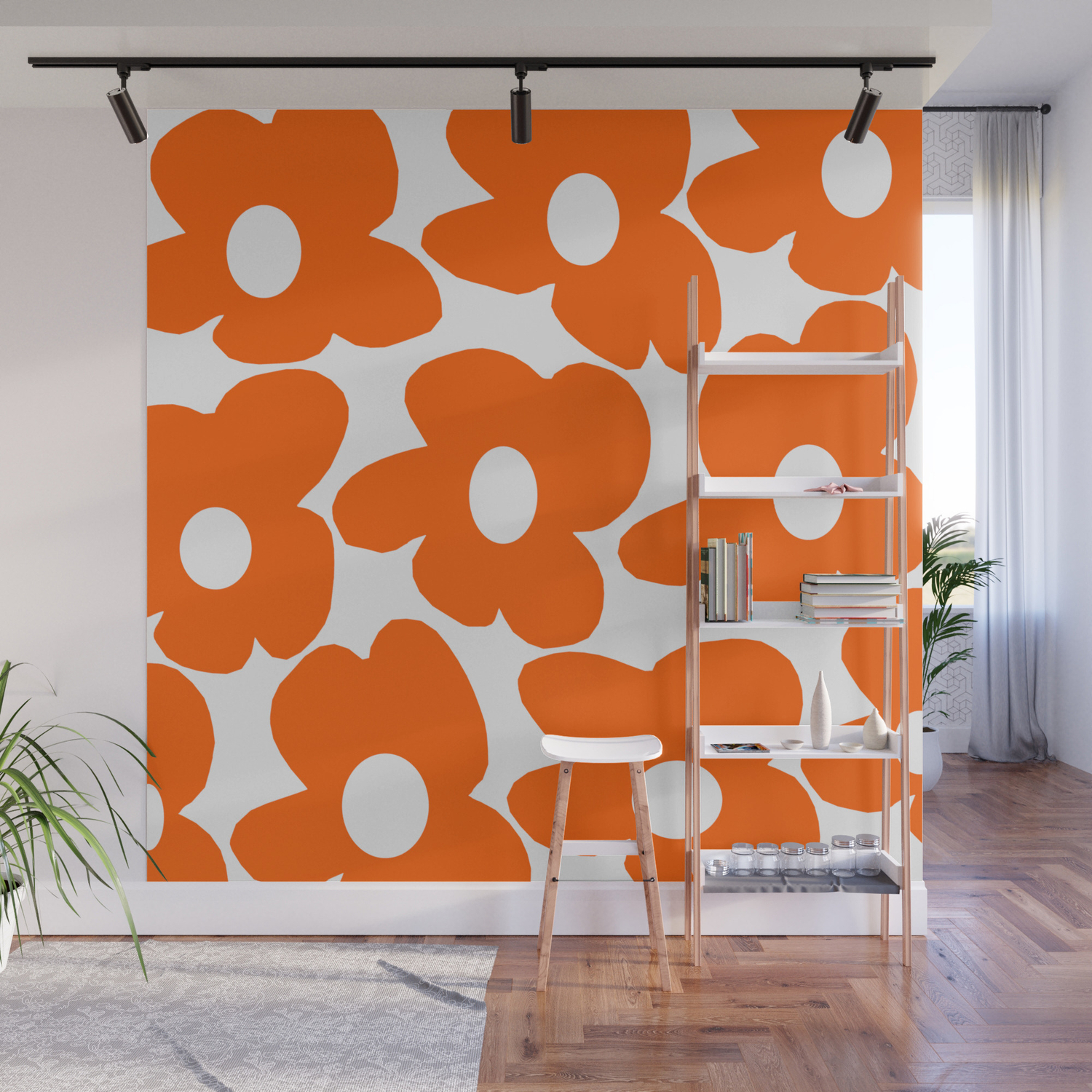 Orange Retro Flowers White Background Decor Society6 Buyart