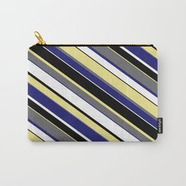 [ Thumbnail: Eye-catching Tan, Dim Gray, Midnight Blue, White, and Black Colored Pattern of Stripes Carry-All Pouch ]