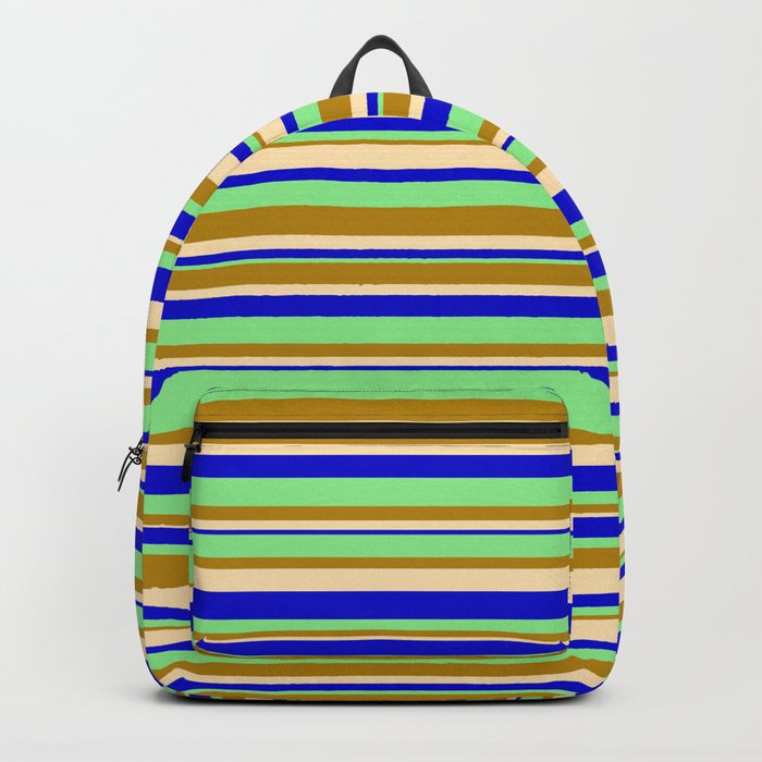 Light Green, Dark Goldenrod, Beige, and Blue Colored Stripes/Lines Pattern Backpack