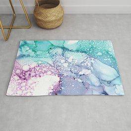 Turquoise Pink Purple Abstract 32622 Alcohol Ink Painting by Herzart Area & Throw Rug
