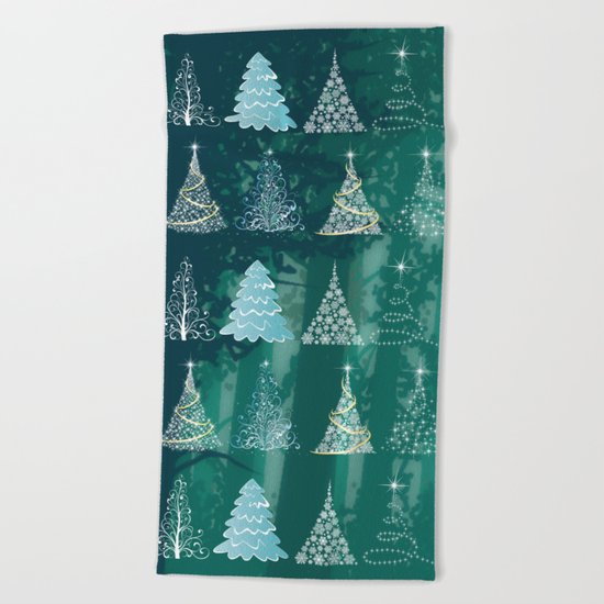 Christmas tree in the forest Beach Towel