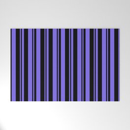 [ Thumbnail: Black & Medium Slate Blue Colored Lines Pattern Welcome Mat ]