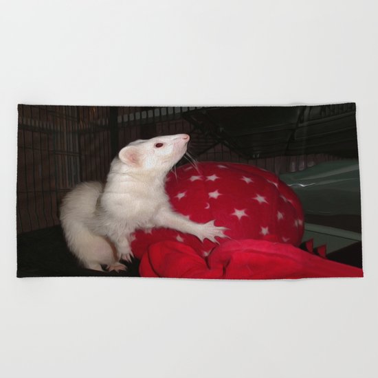 The Ivory Ferret and the Starry Red Bouncy House Beach Towel