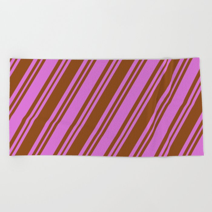 Orchid and Brown Colored Lines/Stripes Pattern Beach Towel