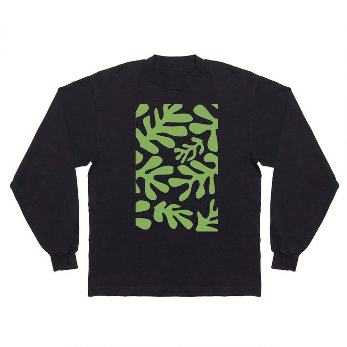 Matisse Seaweed Leaves Green on Very Peri Lavender Background Long Sleeve T Shirt