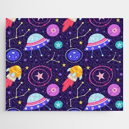 Brightly Colored Outer Space Pattern Jigsaw Puzzle