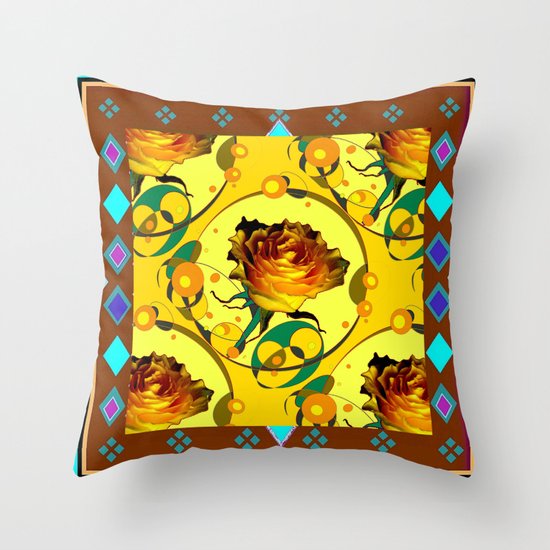 Yellow Rose Coffee Brown Western Style Abstract Throw Pillow by SharlesArt Society6