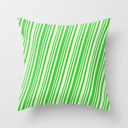 [ Thumbnail: Beige & Lime Green Colored Lined Pattern Throw Pillow ]