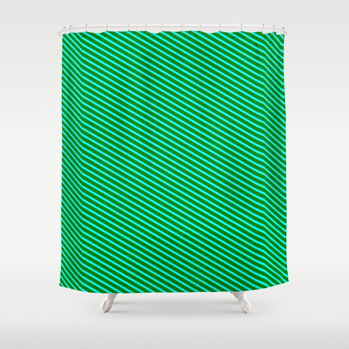 Cyan & Green Colored Stripes/Lines Pattern Shower Curtain