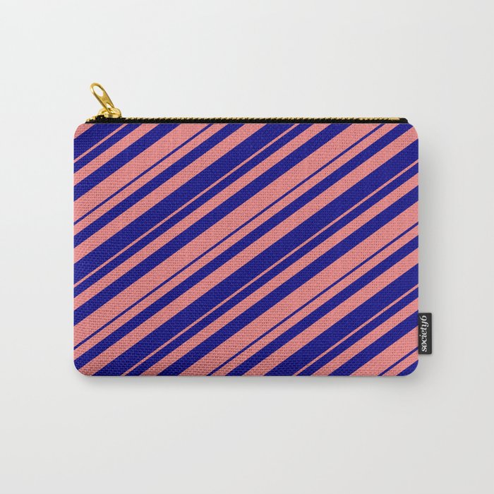 Blue and Light Coral Colored Lined Pattern Carry-All Pouch