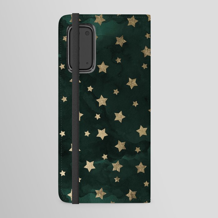 Modern gold christmas stars geometric pattern green watercolor Android Wallet Case