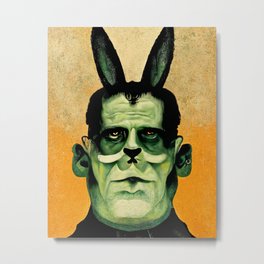 Meta Frankenstein Halloween Bunny Metal Print | Digital, Pop Art, Halloween, Scary, Comic, Creepy, Painting, Street Art, Green, Oil 