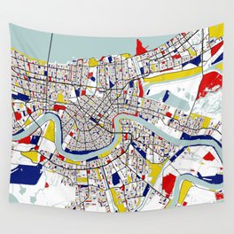 New Orleans, Louisiana City Map - Mondrian Wall Tapestry