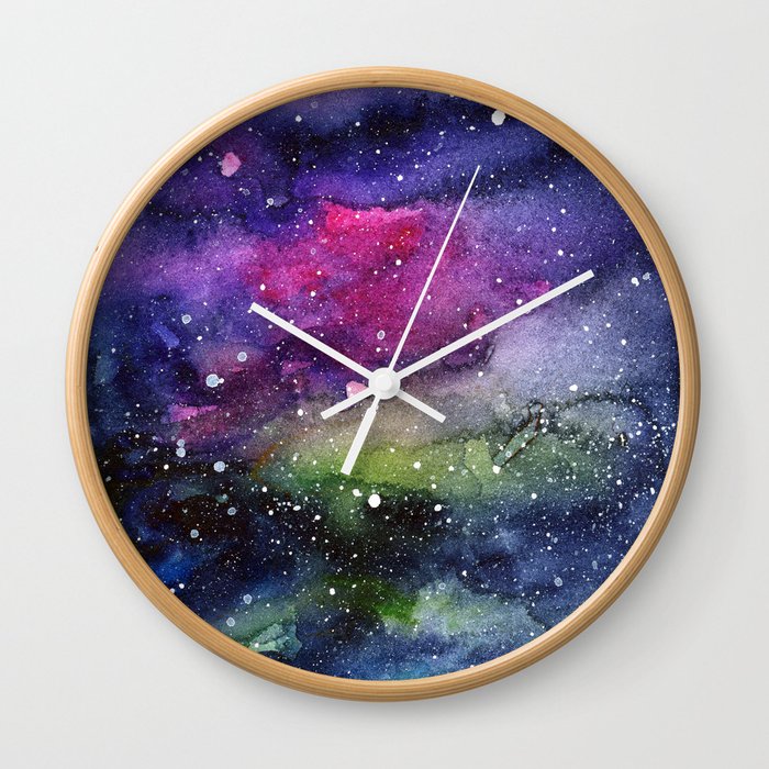 Galaxy Watercolor Night Sky Painting Nebula Art Wall Clock By