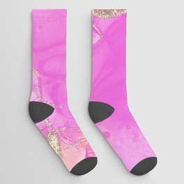 Pink Glamour Marble With Gold Glitter Texture Socks