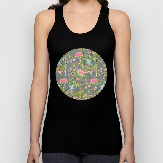 Bamboo, Birds and Blossom - grey Unisex Tank Top