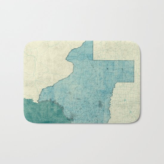 Texas State Map Blue Vintage Bath Mat