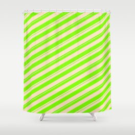 [ Thumbnail: Chartreuse and Bisque Colored Striped/Lined Pattern Shower Curtain ]