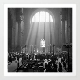 Penn Station, Rays of Light black and white photograph - black and white photography Art Print