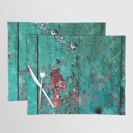 Old wooden door with layers of paint Placemat