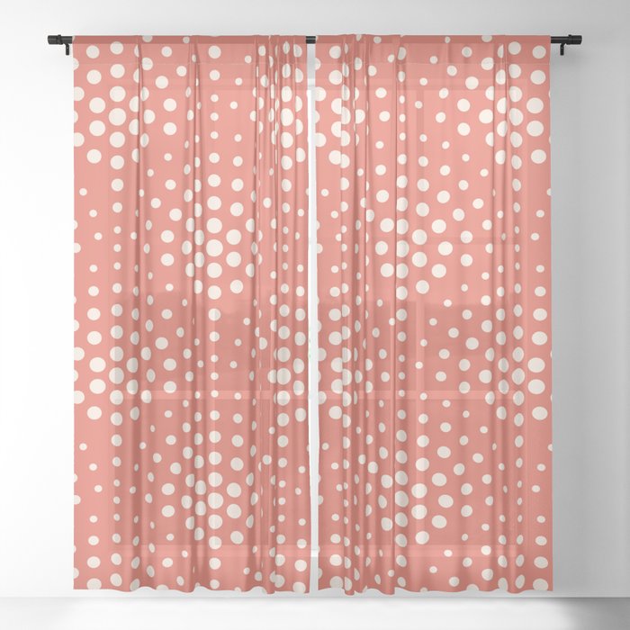 Pantone Living Coral With Cream Polka Dot Scallop Pattern Sheer