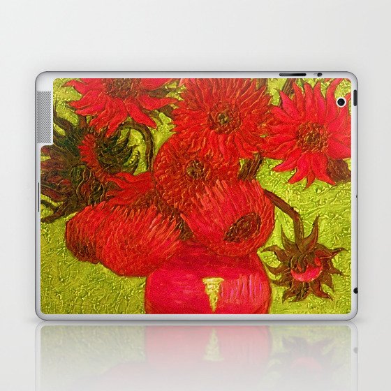 Vincent van Gogh Twelve red sunflowers in a vase still life with gold background portrait painting Laptop & iPad Skin