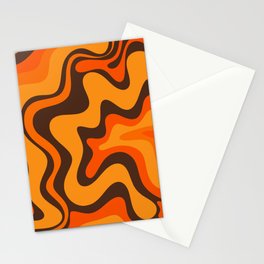 Retro Liquid Swirl Abstract Pattern in 70s Orange and Brown  Stationery Card