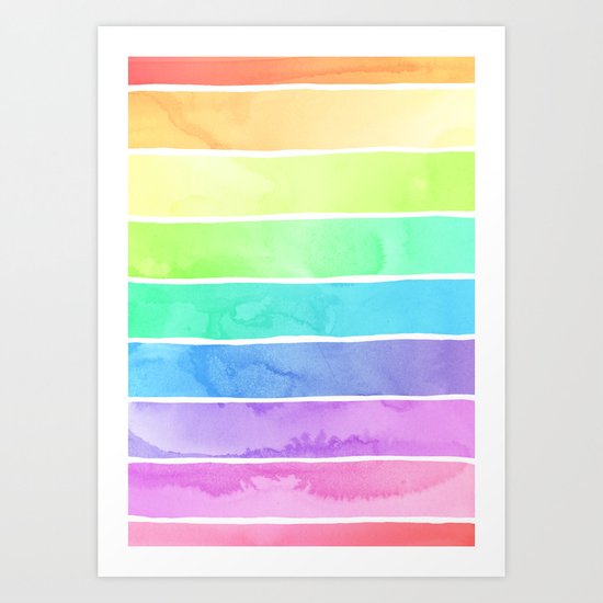 Watercolor Rainbow Stripes in Ombre Summer Pastels Art Print